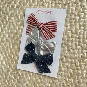 New Little poppy co original bows set 2023 july stars stripes silver metallic Po